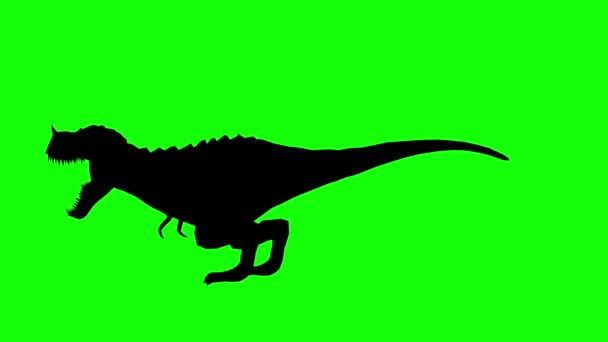 一个幻想生物的轮廓怪物T Rex的角咆哮在绿色的屏幕上 侧视图 生物怪物轮廓无缝循环3D动画 — 图库视频影像
