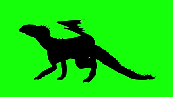 Silueta Una Criatura Fantasía Monstruo Dragón Caminando Pantalla Verde Vista — Vídeos de Stock