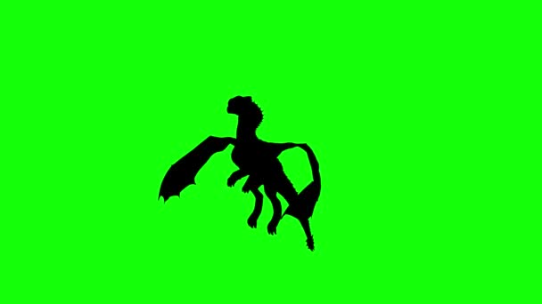 Silueta Una Criatura Fantasía Monstruo Dragón Volando Pantalla Verde Vista — Vídeos de Stock