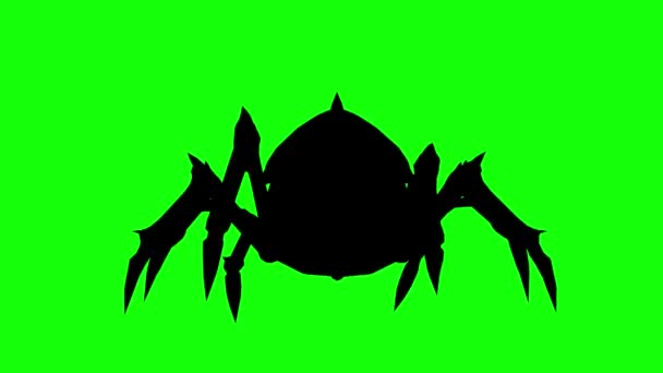 Silhouette Fantasy Creature Monster Spider Walking Green Screen Front View — Stock Video