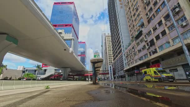 Timelapse Västra Marknaden Spårvagnshållplats Och Shun Tak Centrum Hong Kong — Stockvideo