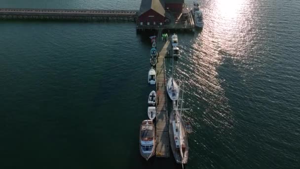Luftaufnahme Von Oben Nach Unten Von Booten Die Das Dock — Stockvideo
