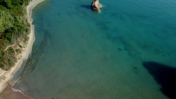 Wyspa Korfu Widok Lotu Ptaka Wybrzeża Sosnowym Lasem Oszałamiającą Samotną — Wideo stockowe