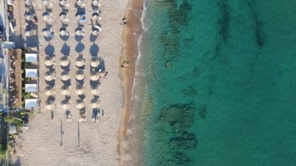 Luftaufnahme Von Oben Nach Unten Von Einem Sandstrand Strandeinrichtungen Und — Stockvideo