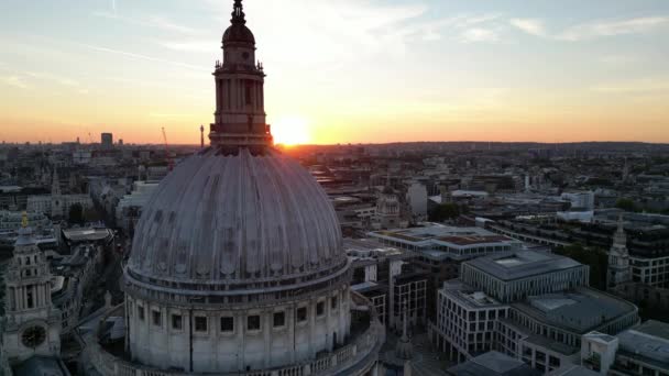 Dramatický Západ Slunce Odhalit Záběr Katedrály Svatého Pavla Londýn Bezpilotní — Stock video
