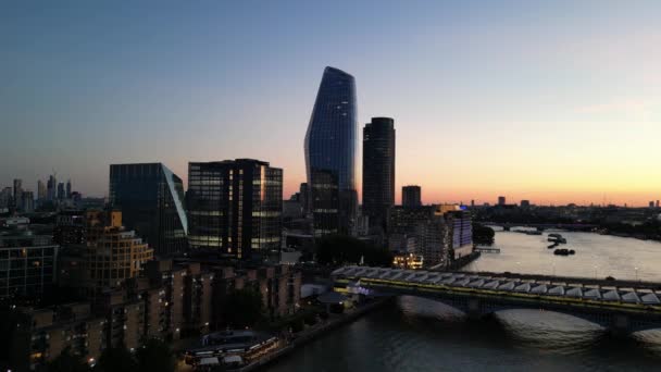 City London Southbank Sunset Drone Aerial Footage — Stock Video