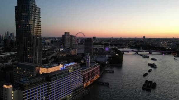 Oxo Tower Στο Ηλιοβασίλεμα London Southbank Drone Εναέρια Άποψη — Αρχείο Βίντεο