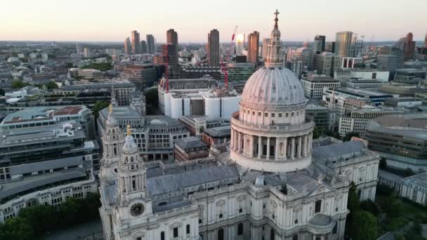 Pauls Cathedral Londen Drone Luchtfoto Zonsondergang Avond Hemel — Stockvideo