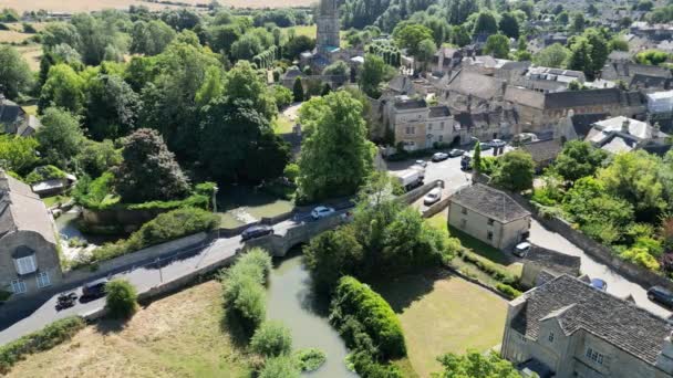 Straßenbrücke Burford Cotswold Hügel Oxfordshire Drohne Luftaufnahme — Stockvideo