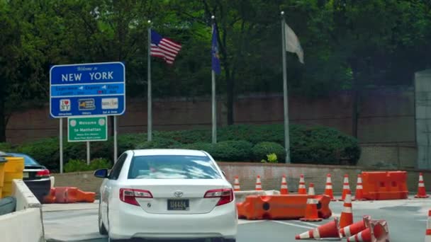 Bienvenue New York Bienvenue Manhattan Sign Drapeaux Des États Unis — Video