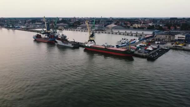 Disparo Aéreo Aviones Tripulados Puerto Buques Listos Para Cargar Puerto — Vídeos de Stock