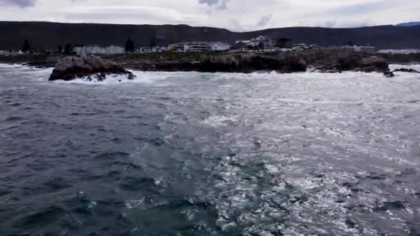 Avistamiento Ballenas Tierra Antiguo Pueblo Pescadores Hermanus Vista Del Dron — Vídeo de stock