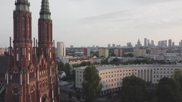 Imágenes Aviones Tripulados Varsovia Capital Polonia Con Catedral San Florian — Vídeos de Stock