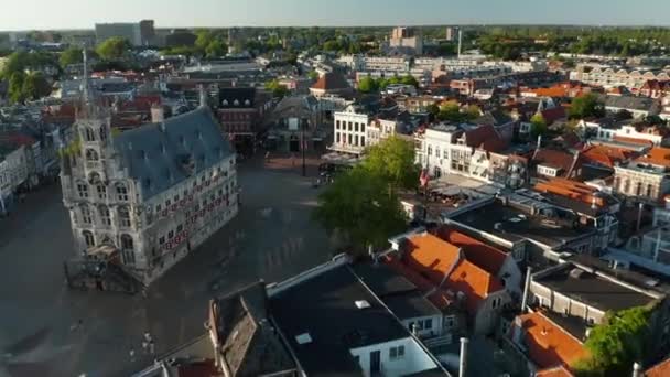 Backward Century Old Town Hall Sint Janskerk Church Gouda City – stockvideo
