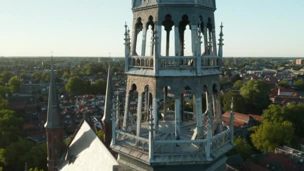 Close Towering Spires Gouwekerk Gothic Revival Church Gouda Hoge Gouwe — Vídeo de stock