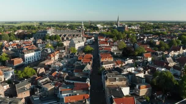 Letecký Pohled Hlavní Nákupní Ulici Gouda Trhu Náměstí Sint Janskerk — Stock video