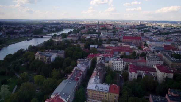 Luftaufnahme Der Weichsel Und Des Stadtbildes Von Krakau Der Dämmerung — Stockvideo