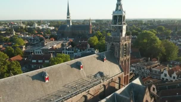 Hollanda Gouda Daki John Kilisesi Nin Üzerinden Gouwekerk Doğru Uçun — Stok video