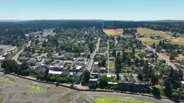 Wide Establishing Aerial Shot Top Langley Washington Humble Town — Stock Video