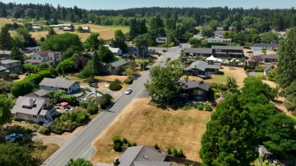 Vista Aérea Casas Rurales Pequeña Ciudad Langley Washington — Vídeo de stock