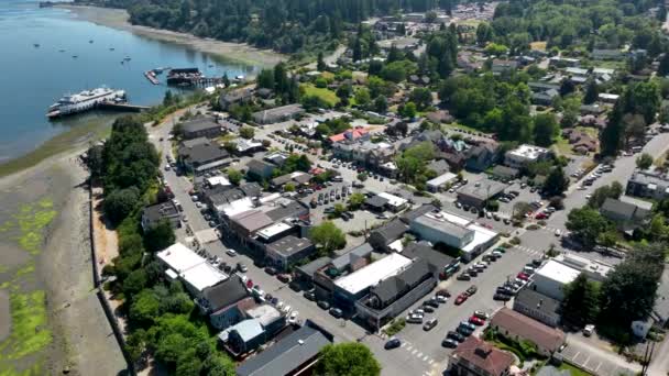 Orbiting Shot Showing All Langley Quaint Downtown Streets Storefronts — Stock Video