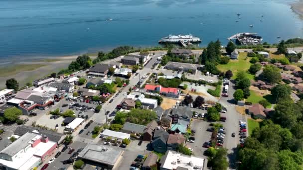 Aerial View Tilting City Langley Reveal Vastness Puget Sound — Stock Video