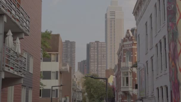 Inclinando Horizonte Cidade Para Rua Movimentada Rotterdam Países Baixos — Vídeo de Stock