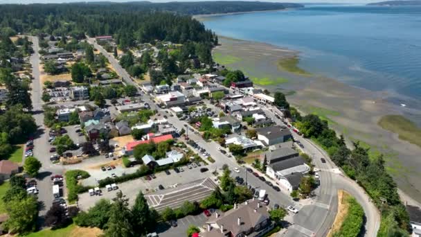 Drohnenangriff Auf Die Malerische Stadt Langley Auf Whidbey Island — Stockvideo