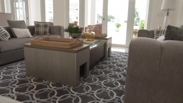 Cozy Coffee Table Couch Modern Villa Motion View — Stock Video