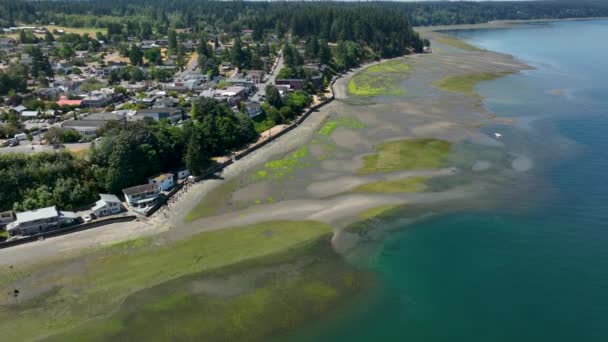 Stigende Fugleperspektiv Hvordan Lavvann Ser Langley Washington – stockvideo