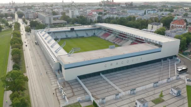 Orbiting Aerial Shot Marshal Jozef Pilsudski Stadium Cracovia Football Club — Stock Video