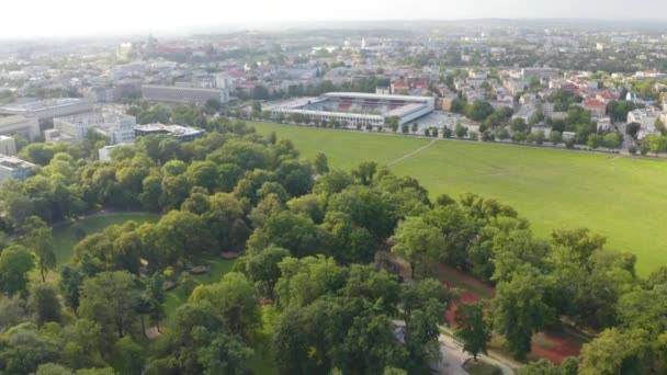 Aerial Establishing Shot Marshal Jozef Pilsudski Stadium Distance — Vídeo de stock