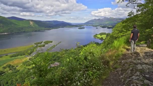 Vidéo Derwentwater Dans District Des Lacs Anglais Regardant Vers Ville — Video