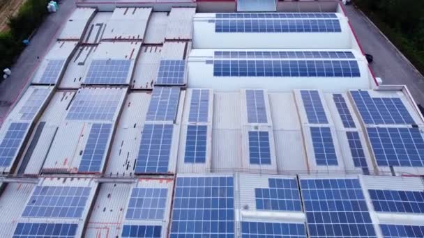 Воздушный Вид Солнечных Панелей Установленных Крыше Промышленности Солнечная Альтернативная Энергетика — стоковое видео