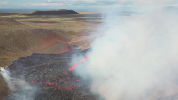 Grote Zwavel Rookpluim Afkomstig Van Verse Vulkanische Fissure Eruption Koeling — Stockvideo