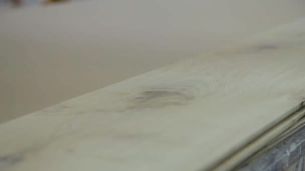 木の板はワークショップ工場で手作業で下に置かれます — ストック動画