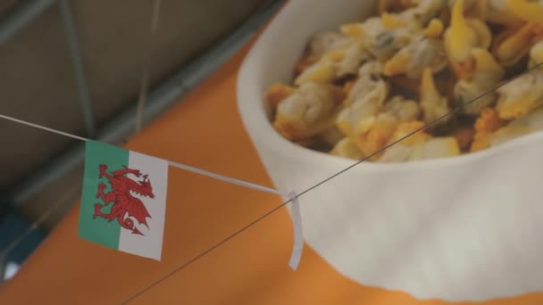 Swansea Market Wales Vlag Met Schelpdieren Afbeelding Achtergrond — Stockvideo