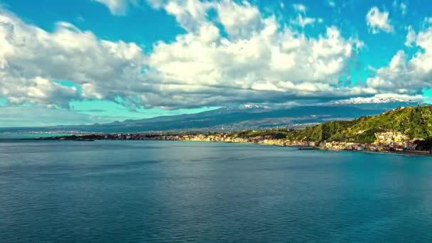 Vue Grand Angle Ville Balnéaire Sicile Italie Avec Vue Sur — Video