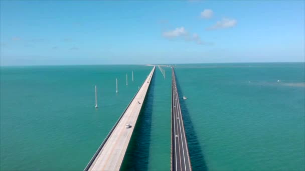 Estática Doble Carretera Aérea Drone Disparo Mile Bridge Florida Llaves — Vídeos de Stock
