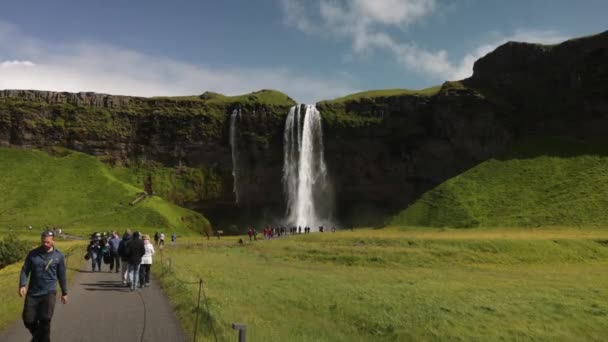 Seljalandsfoss Falls Islande Avec Vidéo Carabine Marchant Vers Avant Avec — Video