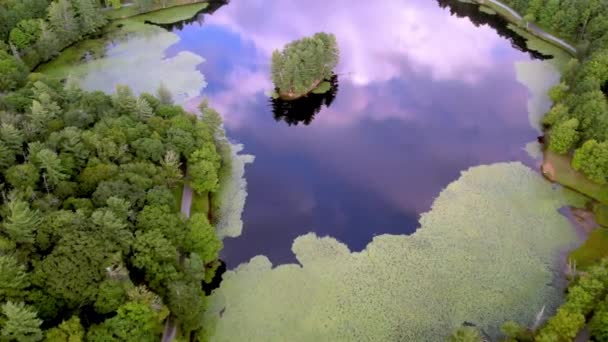 Letecký Pohled Dolů Přes Basové Jezero Foukající Skále Severní Karolína — Stock video