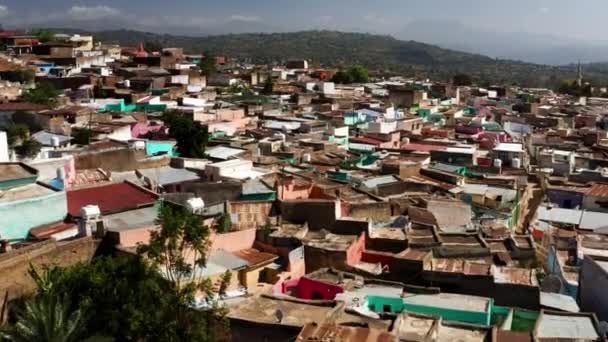 Dicht Besiedelte Altstadt Von Harar Äthiopien Drohnenangriff Aus Der Luft — Stockvideo