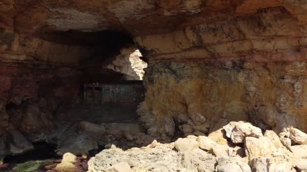 Perspective Look Cave Big Hole Rocks Daring Aerial View Flight — Stock Video