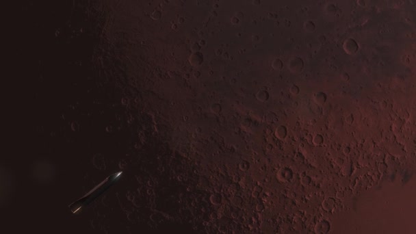 Marte Com Nave Espacial Orbitando Rumo Horizonte Com Crateras Marcianas — Vídeo de Stock