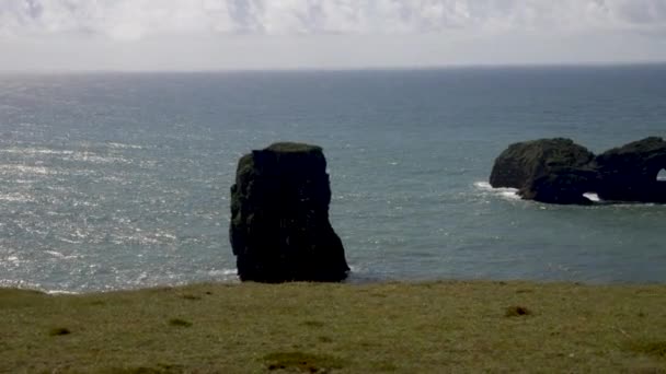 Islands Küste Mit Schwarzem Fels Und Gimbal Video Das Sich — Stockvideo