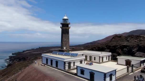 Fantastische Luchtopname Baan Van Orchilla Vuurtoren Zowel Toren Als Het — Stockvideo