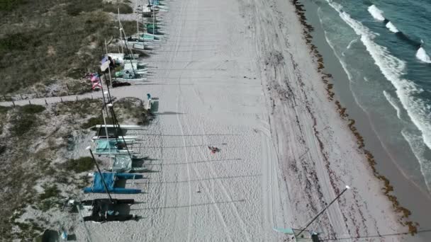 Luftaufnahme Von Delray Katamaran Yachten Mit Liegeplätzen Entlang Der Küste — Stockvideo