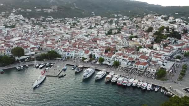 Antiguo Puerto Skiathos Grecia Desde Arriba — Vídeos de Stock