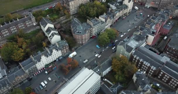 Edinburgh Pazarı Eski Kasabasının Insansız Hava Aracı Görüntüleri Sabahın Erken — Stok video