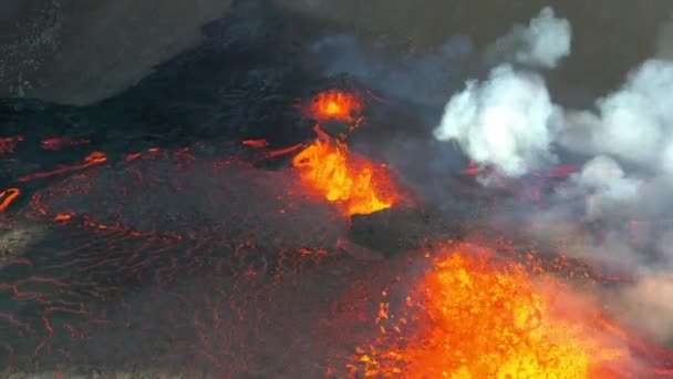 Lava Rouge Flamboyante Lors Éruption Volcanique Volcan Fagradalsfjall Islande Tir — Video